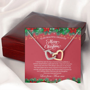 Daughter Mom - Proudest Momemt - Merry Christmas - Interlocking Hearts Necklace
