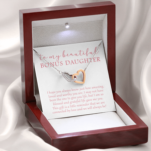 To My Beautiful Bonus Daughter - We Will Always Be - Interlocking Hearts Necklace SO174V