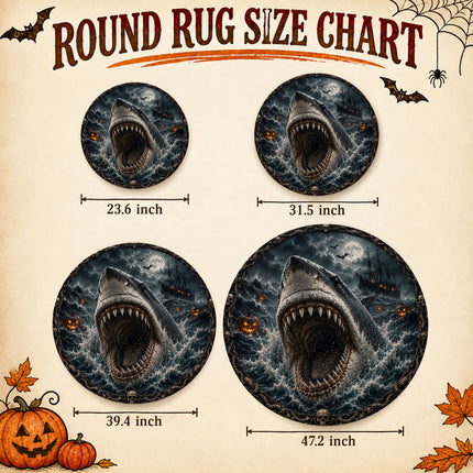 Halloween Shark Round Rug Haunted Ocean Pirate Ship Doormat
