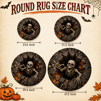 Halloween Skeleton Grave Pit Round Rug 3D Creepy Skull Doormat