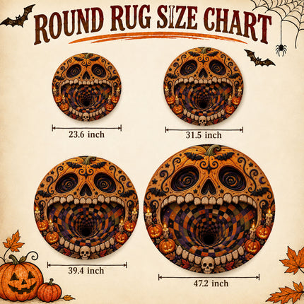 Halloween Round Rug Pumpkin Skull 3D Illusion Doormat