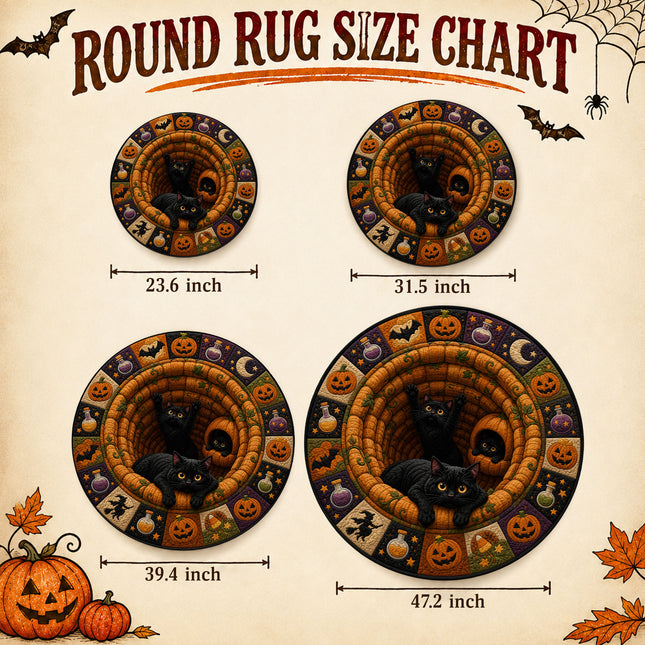 Halloween Round Rug Black Cat Pumpkin 3D Illusion Doormat