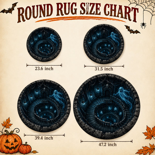 Halloween Round Rug Haunted Ghost Dungeon 3D Illusion Doormat