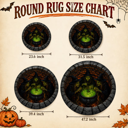 Halloween Round Rug Witches Cauldron 3D Illusion Doormat