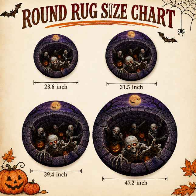 Halloween Round Rug Skeleton Grave 3D Illusion Doormat