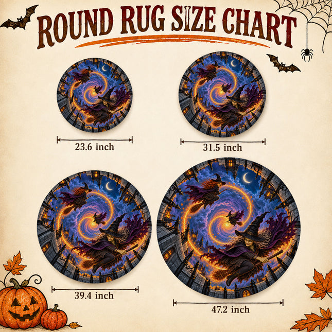 Halloween Flying Witch Portal Round Rug Haunted Castle Doormat