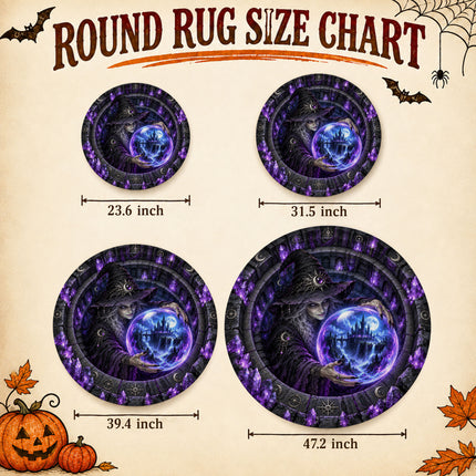Halloween Crystal Ball Witch Round Rug Gothic Castle Doormat