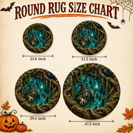 Halloween Swamp Witch Round Rug Haunted Forest Raven Doormat