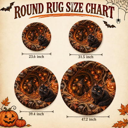 Halloween Black Cat Witch Cave Round Rug Pumpkin Doormat