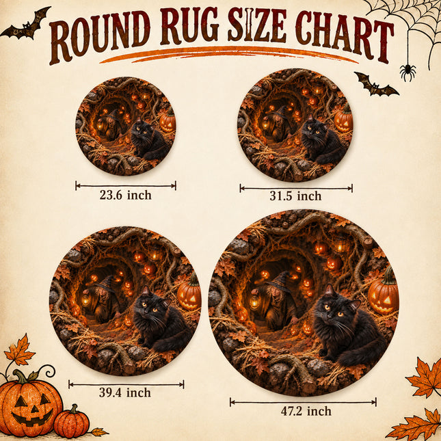 Halloween Black Cat Witch Cave Round Rug Pumpkin Doormat