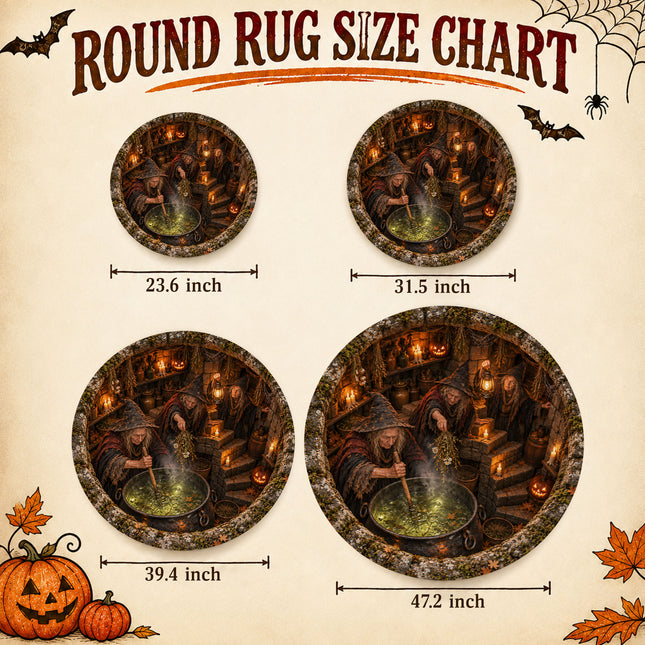Halloween Witch Cauldron Round Rug Spooky Potion Cellar Doormat