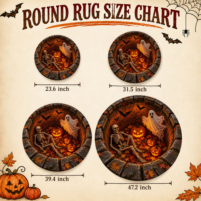 Halloween Round Rug Skeleton Ghost Pumpkin 3D Illusion Doormat