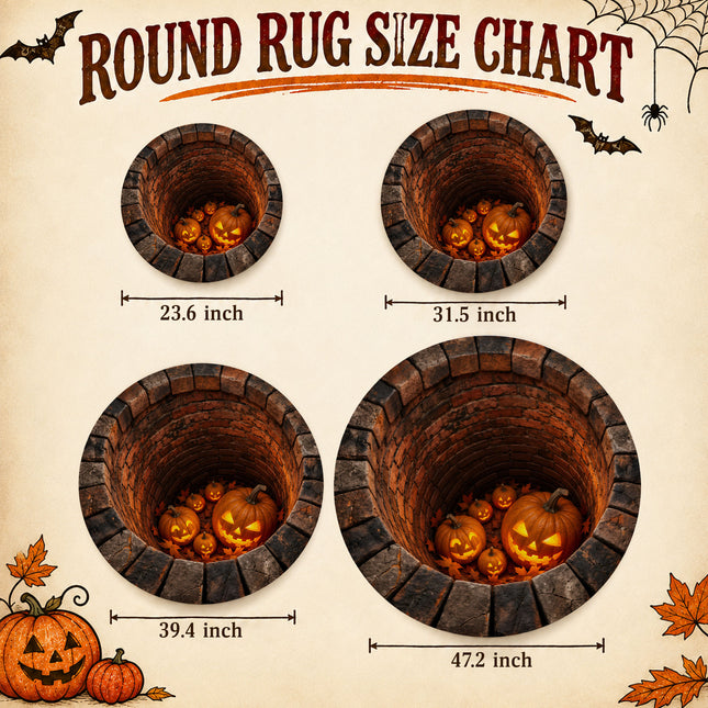 Halloween Round Rug Jack O Lantern Brick Well 3D Illusion Doormat