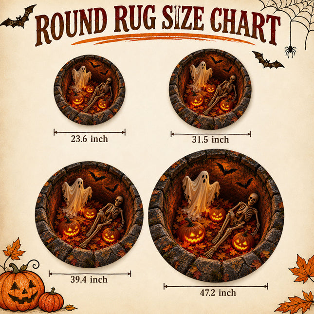 Halloween Round Rug Skeleton Ghost Pumpkin 3D Well Doormat