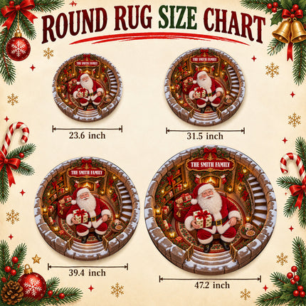 Personalized Santa Christmas Round Doormat Cozy Fireplace Family Name Rug