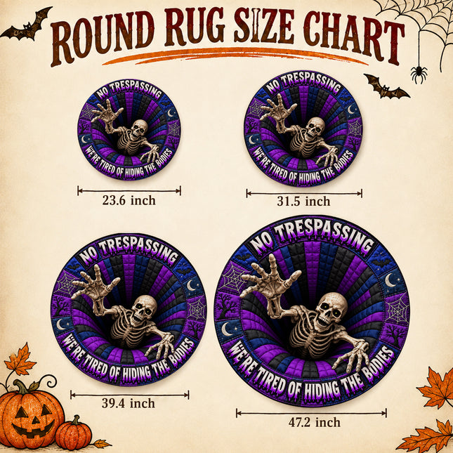 Halloween Round Rug Skeleton No Trespassing 3D Horror Doormat