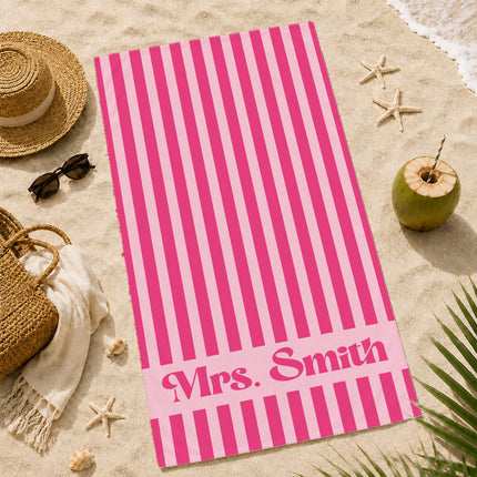 Personalized Teacher Beach Towel Striped Name