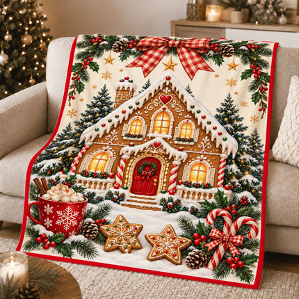 Christmas Gingerbread House Fleece Blanket Cozy Holiday Decor
