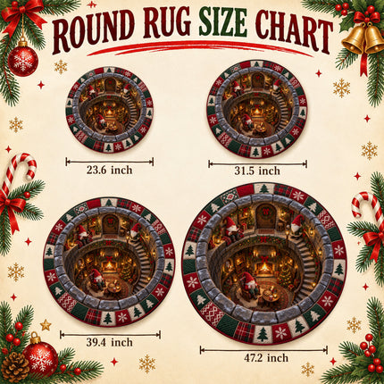 Christmas Round Doormat with Cozy Gnome Fireplace