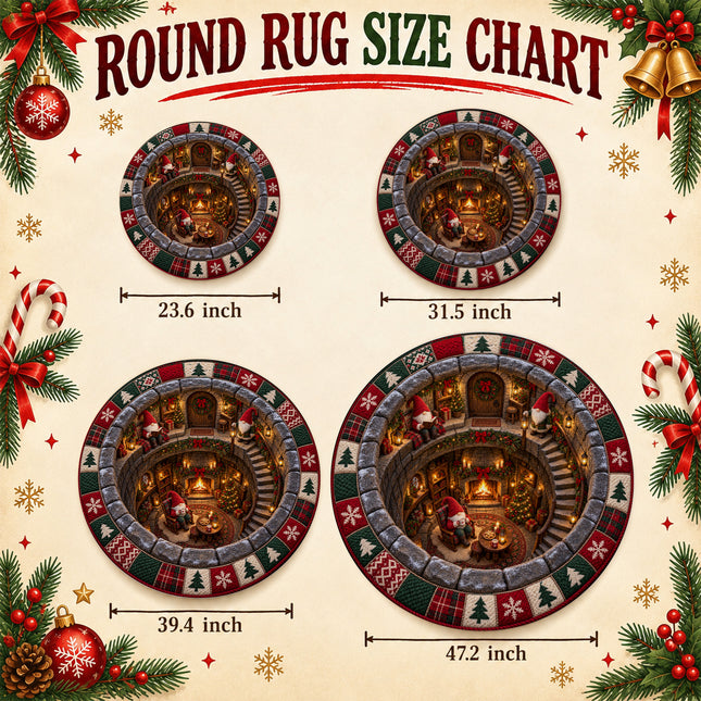 Christmas Round Doormat with Cozy Gnome Fireplace