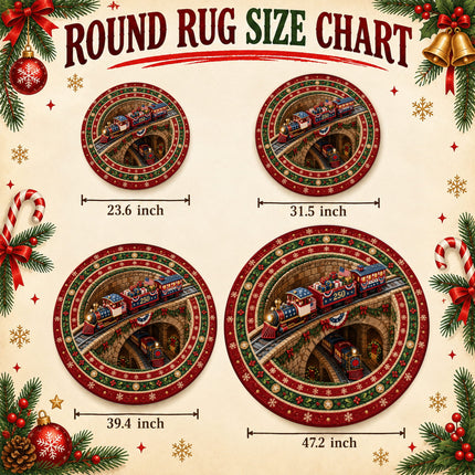 Personalized Christmas Train Doormat Patriotic Holiday Round Rug
