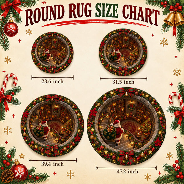 Christmas Round Doormat with Santa Library Scene