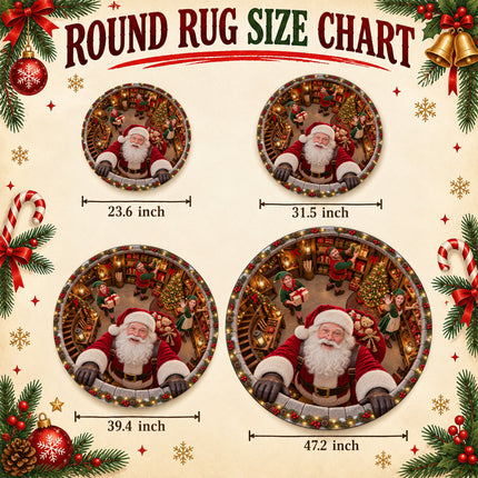 Santa's Workshop Christmas Round Rug North Pole Elves Doormat