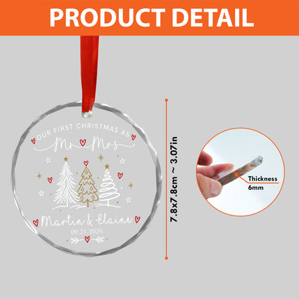 Personalized First Christmas Together Line Art Christmas Trees Couple Glass Ornament
