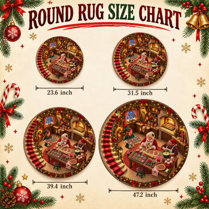 Christmas Cookie Baking Round Rug Cozy Kitchen Holiday Doormat