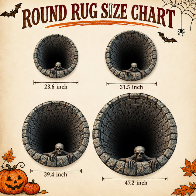 Halloween Round Rug Skull Haunted Well 3D Illusion Doormat