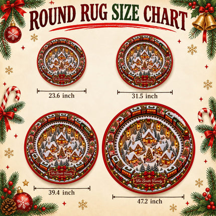 Personalized Christmas Doormat Train Village Family Name Round Rug