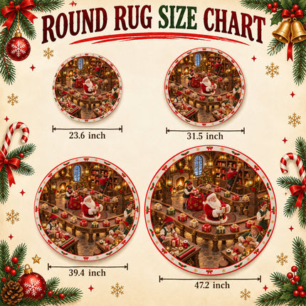 Christmas Gift Wrapping Round Rug Santa Workshop Doormat
