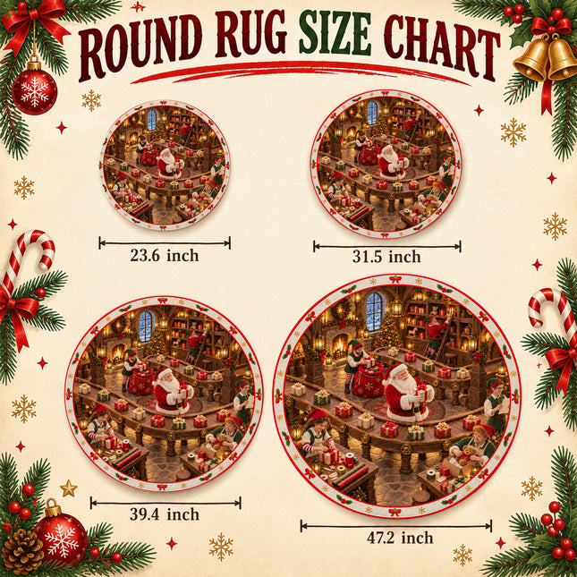 Christmas Gift Wrapping Round Rug Santa Workshop Doormat