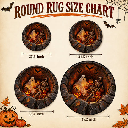 Halloween Round Rug Ghost Skeleton Pumpkin Pit Doormat