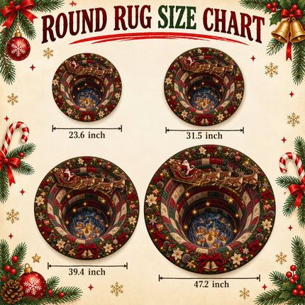 Christmas Round Doormat with Santa Reindeer Village