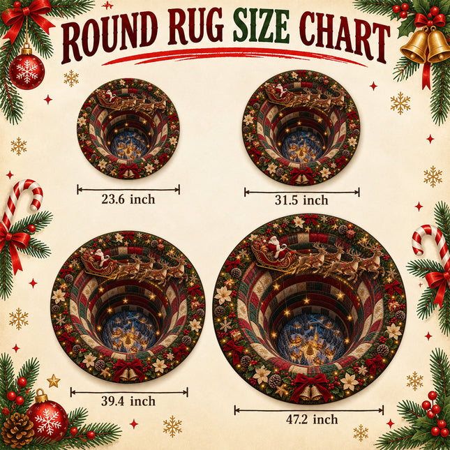 Christmas Round Doormat with Santa Reindeer Village