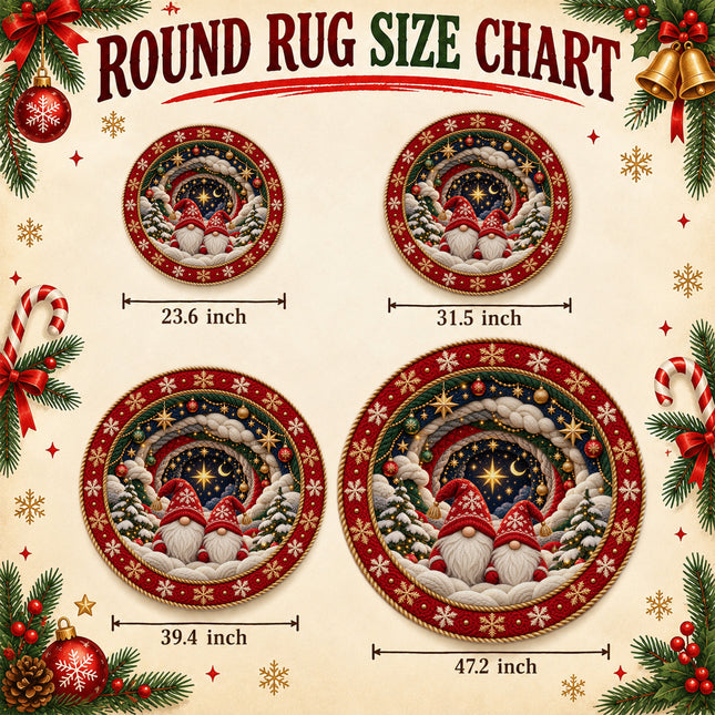 Christmas Round Doormat with Cozy Gnome Star Scene