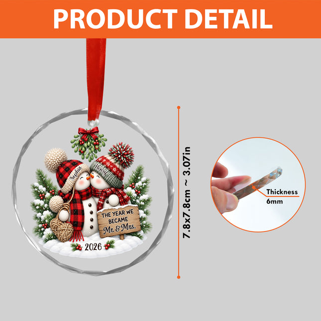 Personalized Snowman Couple First Christmas Together Glass Ornament