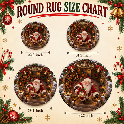 Personalized Santa Gift Delivery Christmas Round Doormat Cozy Family Name Rug