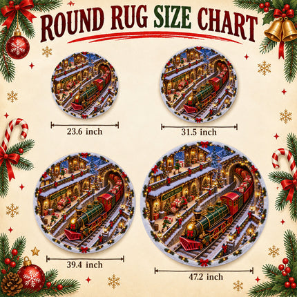 North Pole Christmas Train Round Rug Holiday Gift Express Doormat