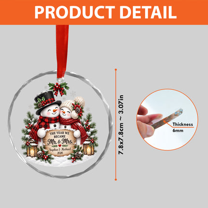 Personalized Newlywed Snowman First Christmas Glass Ornament