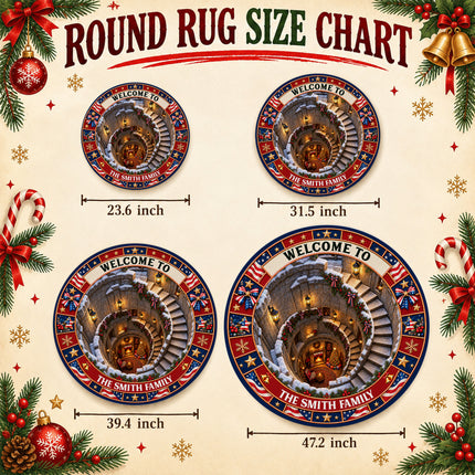 Personalized Christmas Doormat Patriotic Welcome Holiday Round Rug