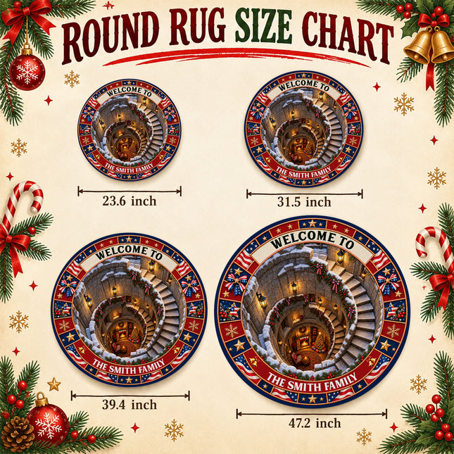 Personalized Christmas Doormat Patriotic Welcome Holiday Round Rug