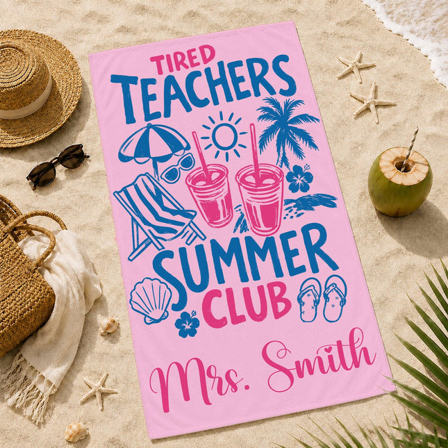 Personalized Teacher Beach Towel Summer Club Custom Name