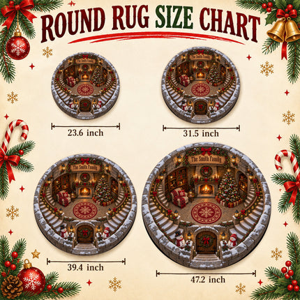 Personalized Christmas Round Doormat Cozy Fireplace Snowman Family Name Rug