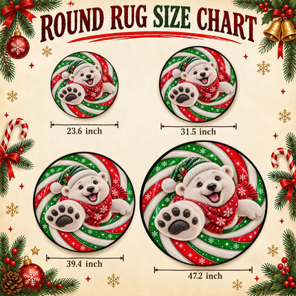 Personalized Christmas Doormat Cute Polar Bear Family Name Round Rug
