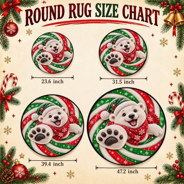Personalized Christmas Doormat Cute Polar Bear Family Name Round Rug