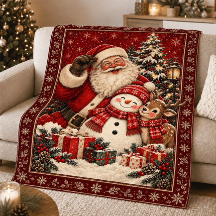 Santa Snowman Reindeer Christmas Fleece Blanket Cozy Holiday Wishes