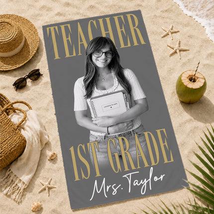 Personalized Teacher Beach Towel Custom Photo Name