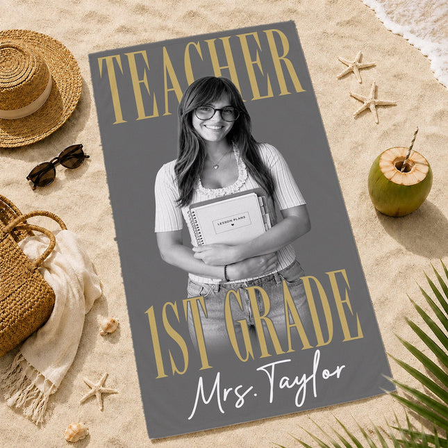 Personalized Teacher Beach Towel Custom Photo Name